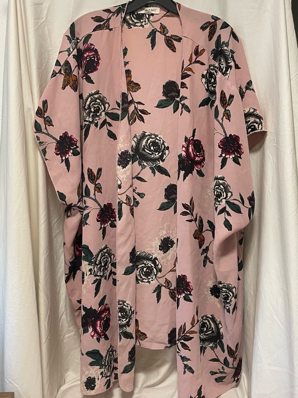 living doll Pink Floral Draped Kimono Cardigan